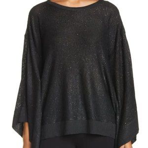 Donna Karan DKNY Black Twinkling Sequins Knit Poncho Crewneck Size XS/Small NWT